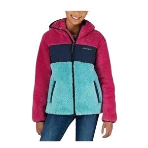 Eddie Bauer Girls’ Color Blocked Sherpa Fleece Hooded Jacket - NWT